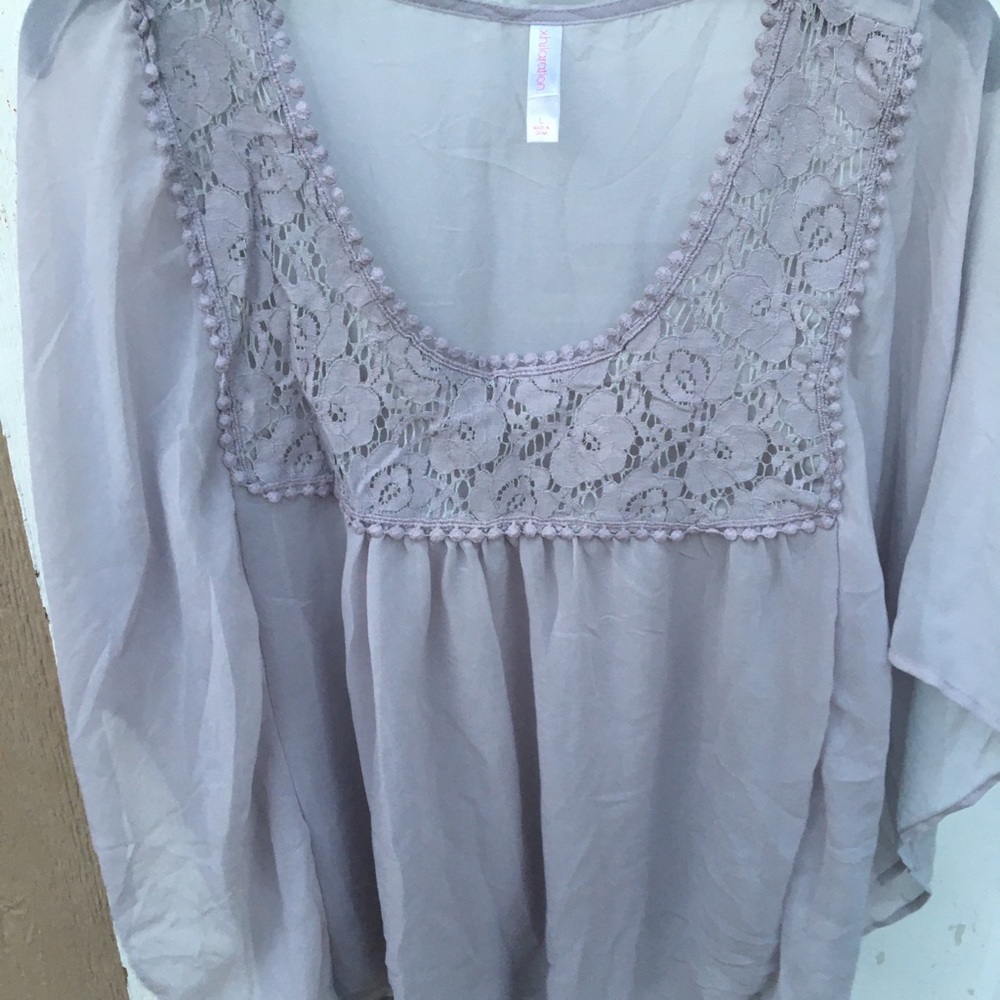 Gray Blouse w/ Flower Detailing